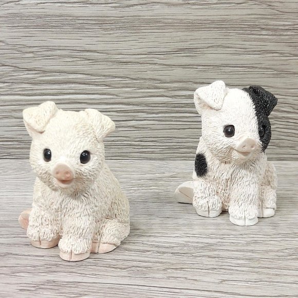 Vintage Animal Collection Pair of Pig Figurines Black and White Collectible Gift - Picture 3 of 11